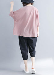 Women pink chiffon clothes Fashion Catwalk o neck Batwing Sleeve Summer tops - SooLinen