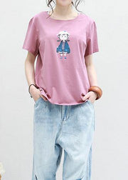 Women pink cotton crane tops prints tunic summer shirts - SooLinen
