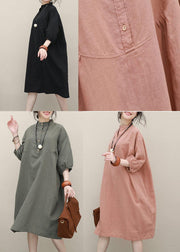 Women pink linen Robes stand collar Batwing Sleeve loose summer Dresses - SooLinen