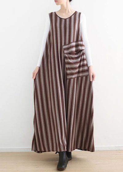 Women pink striped cotton pants sleeveless Dresses jumpsuit pants - SooLinen