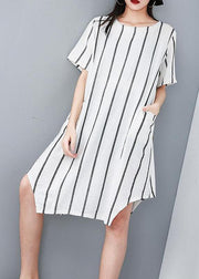 Women plus size Summer Pullover Fashion Striped Irregular Dress - SooLinen