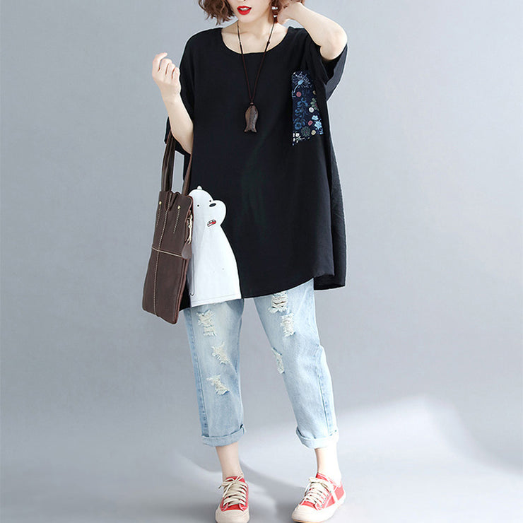 Women pockets Batwing Sleeve cotton shirts women plus size Work Outfits black silhouette tops