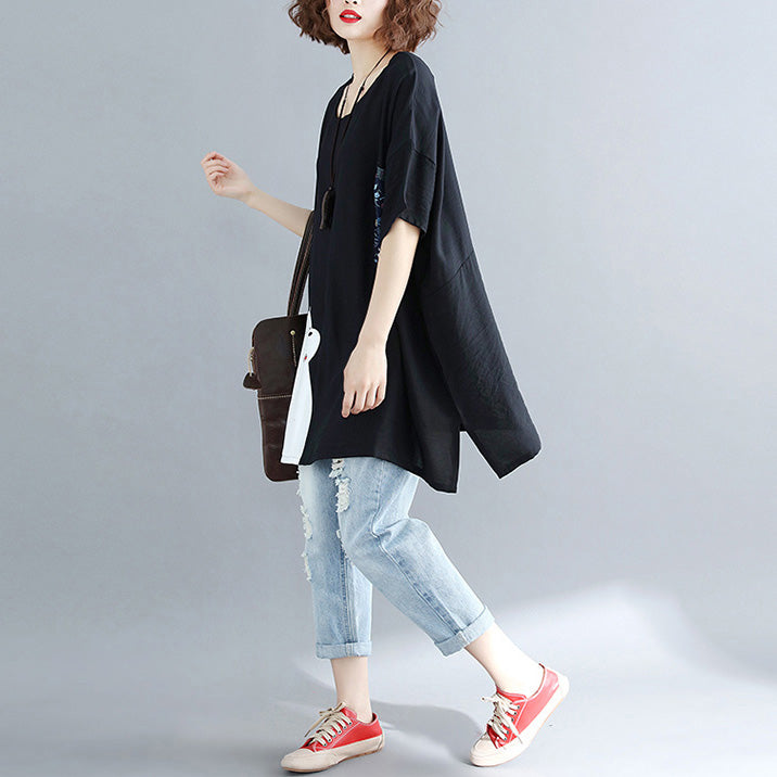Frauentaschen Fledermausärmel Baumwollhemden Frauen plus Größe Work Outfits schwarze Silhouette Tops