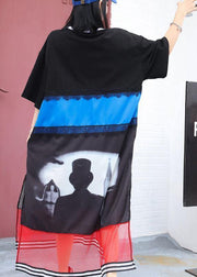 Women prints Cotton tunics for women pattern black patchwork Dresses summer - SooLinen