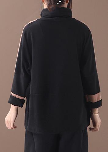 Women prints cotton high neck clothes For Women pattern black blouses - SooLinen