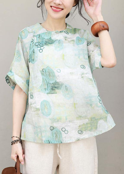 Women prints linen clothes For Women Chinese Button cotton summer blouse - SooLinen