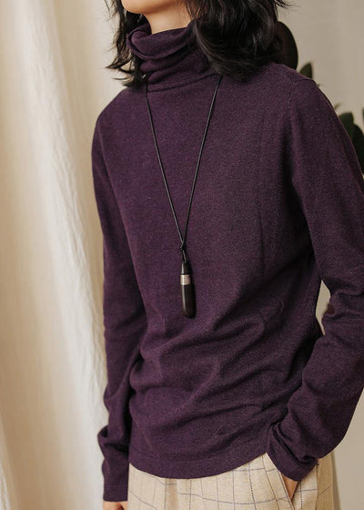 Women purple clothes For Women high neck trendy plus size knit sweat tops - SooLinen