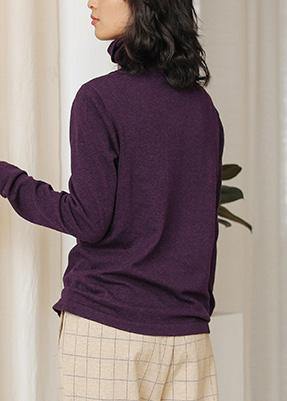 Women purple clothes For Women high neck trendy plus size knit sweat tops - SooLinen