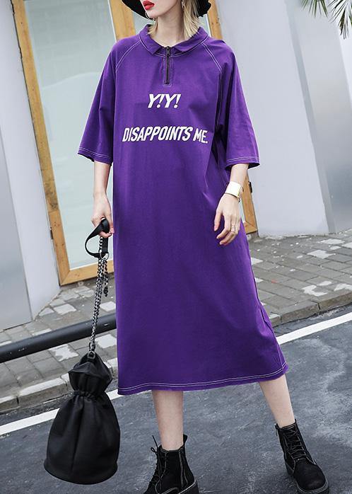 Women purple cotton outfit alphabet prints long summer Dress - SooLinen