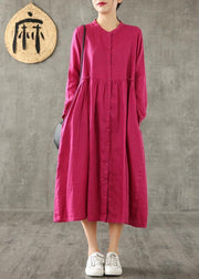Women purple linen Wardrobes Cinched pockets cotton spring Dress - SooLinen