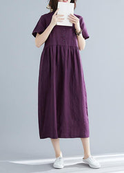 Women purple linen cotton clothes For Women plus size Fashion Ideas o neck large hem Maxi Summer Dresses - SooLinen
