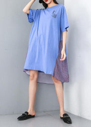 Women quilting dresses Drops Design Women Round Neck Patchwork Striped Irregular Dress - SooLinen