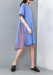 Women quilting dresses Drops Design Women Round Neck Patchwork Striped Irregular Dress - SooLinen
