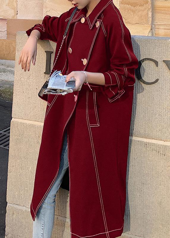 Women red Fashion maxi coat Fabrics double breast winter outwears - SooLinen