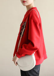Women red cotton Blouse asymmetric hem Art patchwork pockets blouses - SooLinen