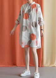 Women red dotted Cotton tunic pattern lapel asymmetric baggy fall Dresses - SooLinen