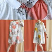 Women red dotted Cotton tunic pattern lapel asymmetric baggy fall Dresses - SooLinen
