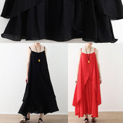 Women red dresses Fashion Spaghetti Strap asymmetric loose Summer Dresses - SooLinen