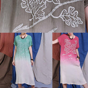 Women red embroidery linen quilting clothes Gradient color Traveling Dresses - SooLinen