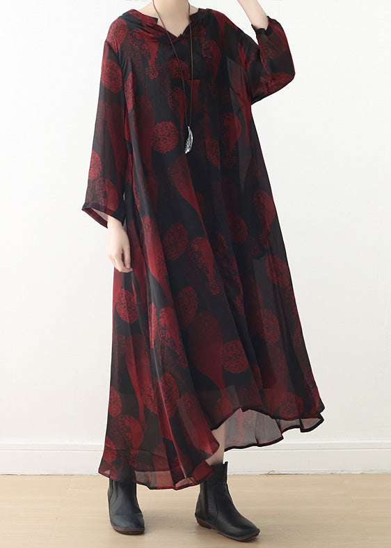 Chiffonkleider mit rotem Druck für Damen Plus Size Online Shopping Kleider mit V-Ausschnitt Sommerkleid