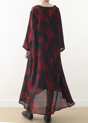 Chiffonkleider mit rotem Druck für Damen Plus Size Online Shopping Kleider mit V-Ausschnitt Sommerkleid