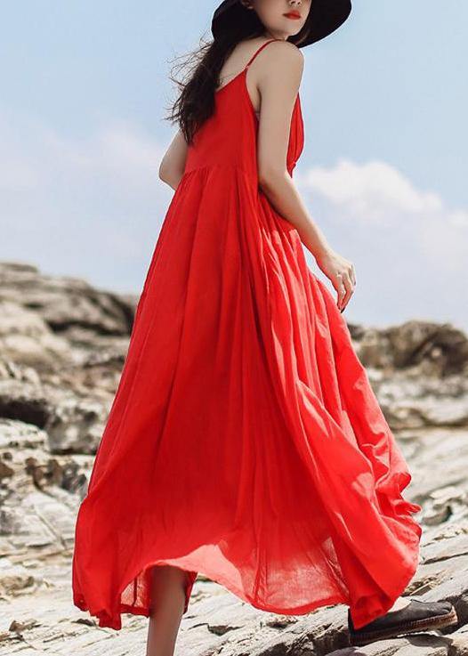 Women red sleeveless clothes For Women Casual Summer Solid Color Double Layer Hem Dress - SooLinen