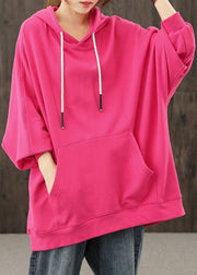 Women rose crane tops hooded drawstring short shirts - SooLinen