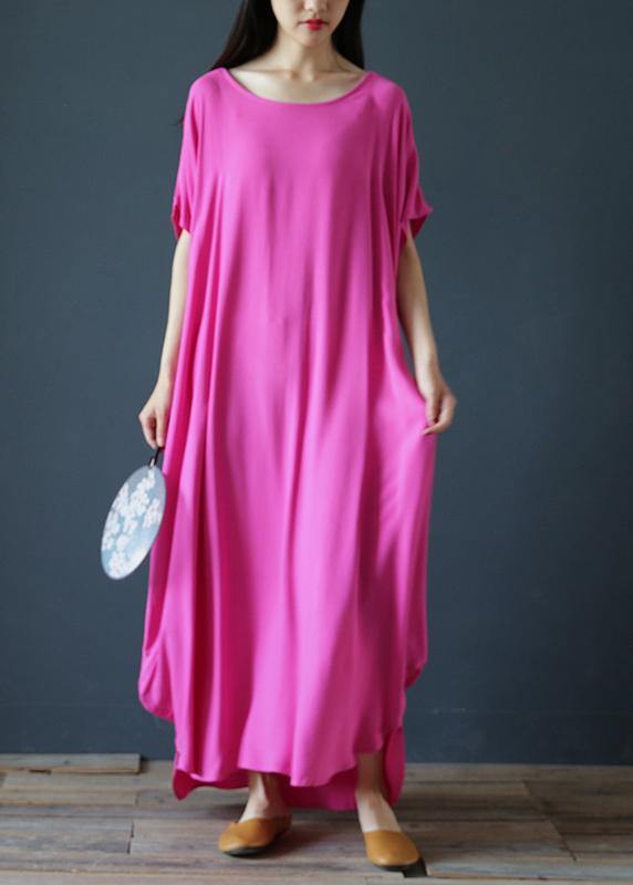 Women rose outfit o neck exra large hem  robes summer Dress - SooLinen