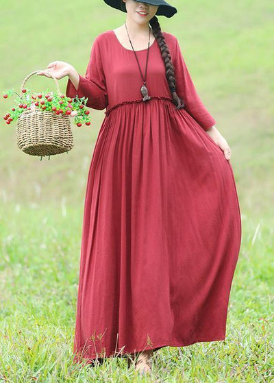 Women ruffles waist cotton quilting clothes Fashion Ideas red Traveling Dress - SooLinen