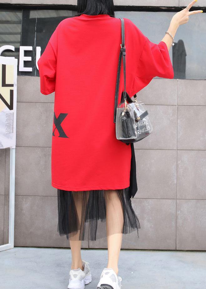 Women short sleeve Cotton dresses Sleeve red prints Dress summer - SooLinen