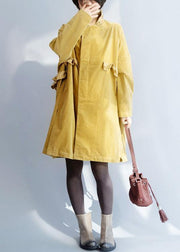 Women side open Fine ruffles collar clothes yellow short outwears - SooLinen