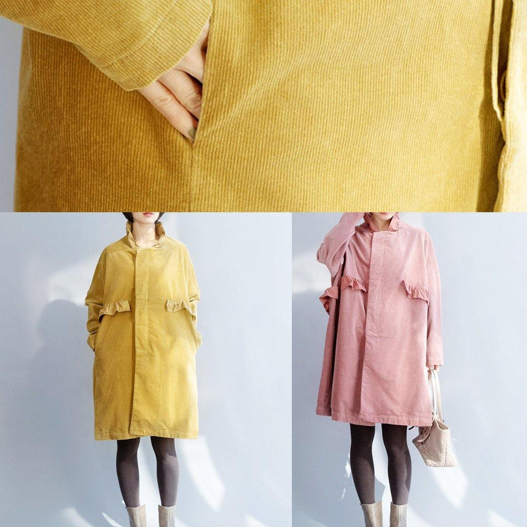 Women side open Fine ruffles collar clothes yellow short outwears - SooLinen