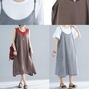 Women sleeveless cotton clothes For Women Tunic Tops plaid A Line Dresses summer - SooLinen