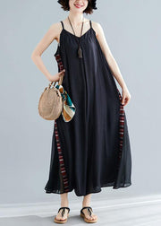 Women sleeveless cotton dresses Shape black patchwork cotton robes Dresses summer - SooLinen