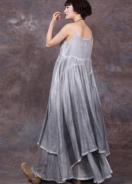 Women sleeveless linen dresses Sewing white asymmetric hem Dresses summer - SooLinen