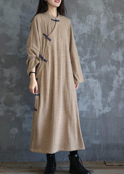 Women stand collar Sweater fall dress outfit Vintage beige baggy sweater dress - SooLinen