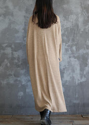 Women stand collar Sweater fall dress outfit Vintage beige baggy sweater dress - SooLinen
