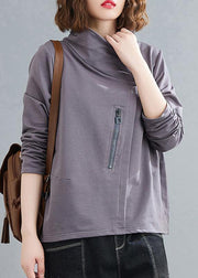 Women stand collar zippered clothes Photography gray blouses - SooLinen