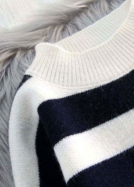 Women striped Sweater weather fashion patchwork Fuzzy knit dress - SooLinen