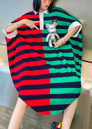 Women striped patchwork cotton pattern Plus Size summer Dress - SooLinen