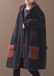 Women two pockets Fine winter Coats Women red hooded baggy coat - SooLinen