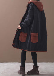 Women two pockets Fine winter Coats Women red hooded baggy coat - SooLinen