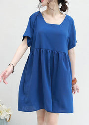Women two ways to wear chiffon tunic top Sewing blue v neck Dress summer - SooLinen