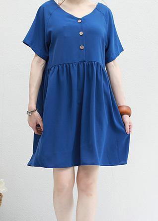 Women two ways to wear chiffon tunic top Sewing blue v neck Dress summer - SooLinen