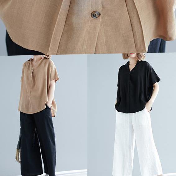 Women v neck Button Down linen shirts women Plus Size Gifts khaki tunic blouses Summer - SooLinen