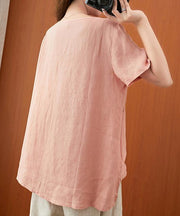 Women v neck clothes For Women Sleeve pink embroidery tops - SooLinen