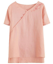 Women v neck clothes For Women Sleeve pink embroidery tops - SooLinen
