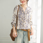 Damen-Bluse aus Baumwolle mit V-Ausschnitt plus Größe Shape gelbbraune Silhouettenbluse