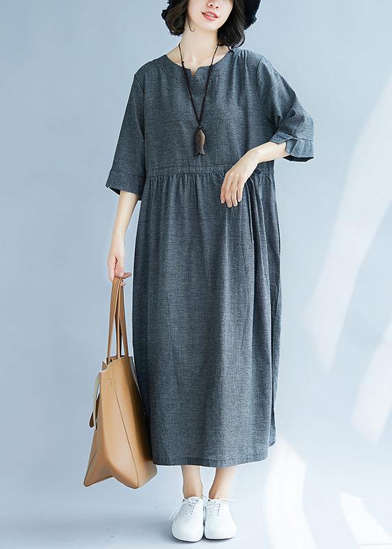Women v neck cotton quilting clothes Runway gray Dress sundress - SooLinen
