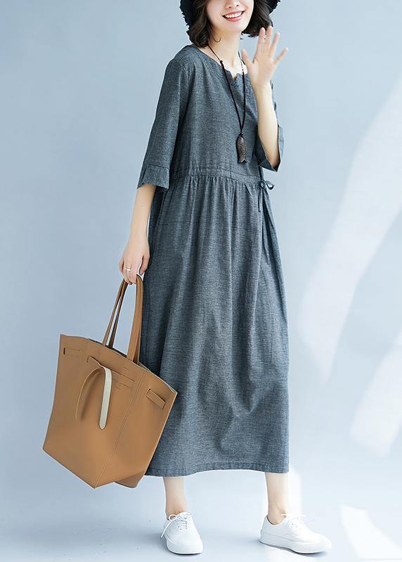 Women v neck cotton quilting clothes Runway gray Dress sundress - SooLinen